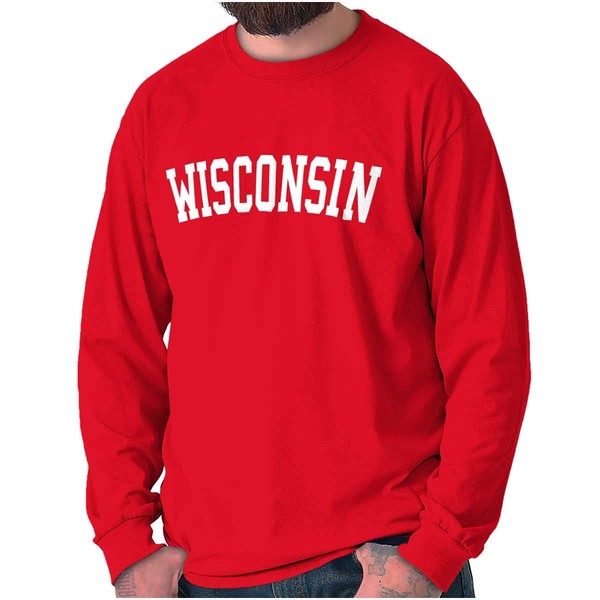 Wisconsin Simple Traditional Classic Long Sleeve Tshirt Men Women Red