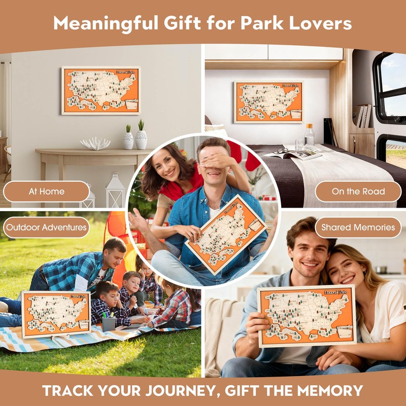 National Park Map Tracker, US National Parks Map, Wooden National