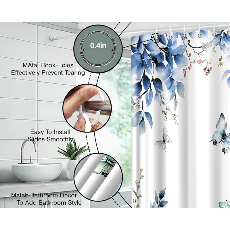 MYYJYY Blue Eucalyptus Leaves Shower Curtain for Bathroom 70" W