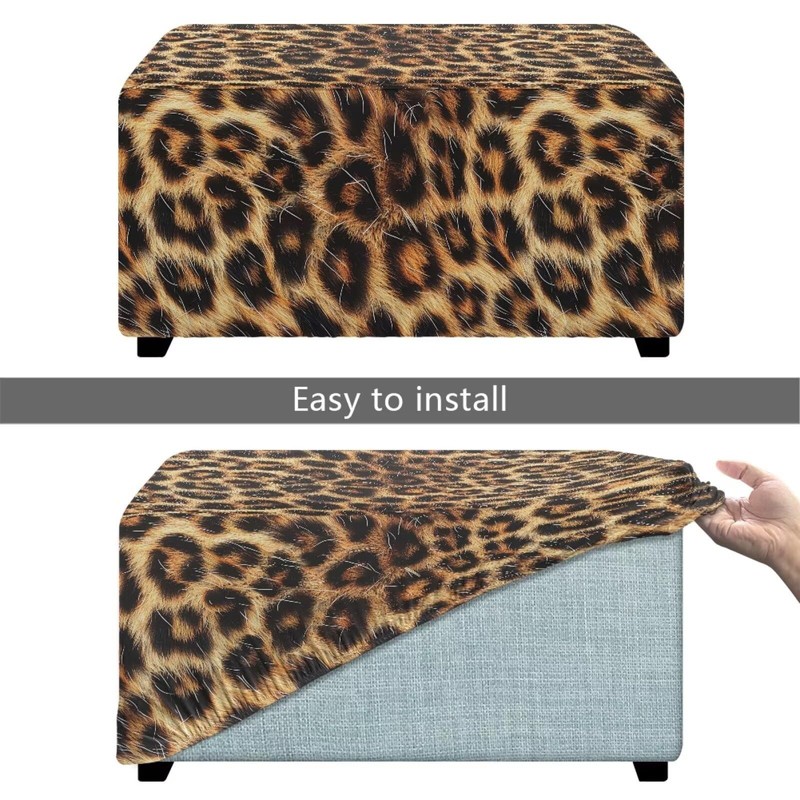Hechitok Leopard Print Ottoman Cover Square Rectangle Folding Storage Stool