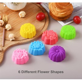 Mirenlife Reusable Silicone Baking Cups, 2 Inch Mini Size Silicone Cupcake Liners for baking, Multi Flower Shapes reusable Muffin Liners, Pack of 36, Multicolor