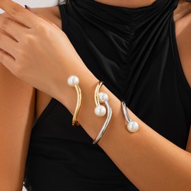 YANCHUN Gold Pearl Bracelets for Women Trendy Gold Cuff Bracelets for Women Irregular Open Wide Wrist Cuff Bracelet Jewelry Gift 2025