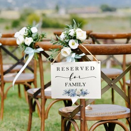 Ryeolo Reserved Seating Signs - Reserved Sign for Family Wooden Hanging Signs for Wedding Chairs, Wedding Decorations for Reception, 10.2x7.8 Inches (Blue Floral)