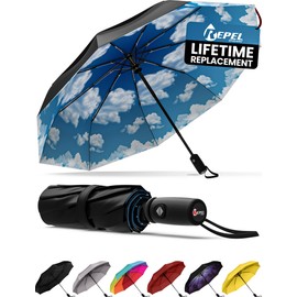 Repel Umbrella - Paraguas de viaje a prueba de viento con revestimiento de teflón (cielo azul)