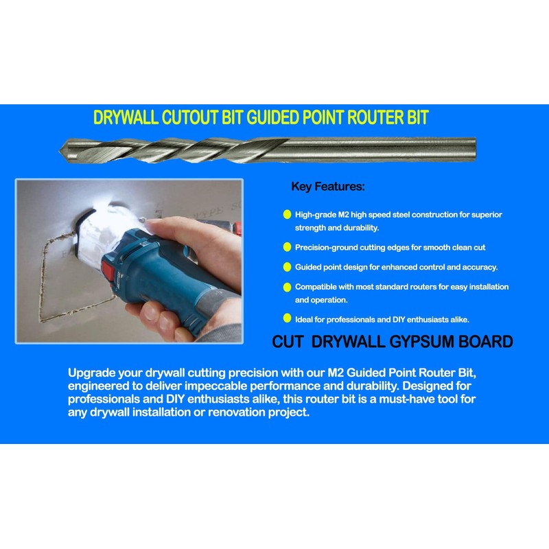 Drywall Cut Out Bit 5/32 Inch Guidepoint Rotary Router Tool