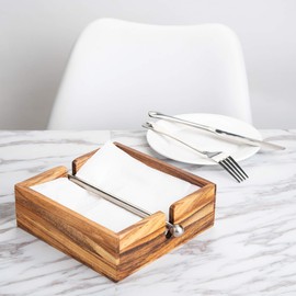 Ironwood Gourmet 28982 Acacia Wood Napkin Holder with Weighted Stainless Steel Center Bar, 6.25-Inches, Brown