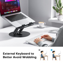 OMOTON Laptop Stand for Desk with 360 Rotating Base, Ergonomic Laptop Riser for Collaborative Work, Easy Storage, Fits MacBook/All Laptops up to 15 inches, Black