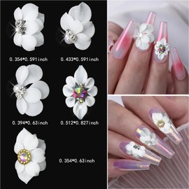 XEAOHESY 10 Pieces White Camellia Flower Nail Charms 3D Flower for Nails Resin Petal Relief Flower Nail Art Charms for Acrylic Nails Nail Flowers Charms for Women Girls Nail Art