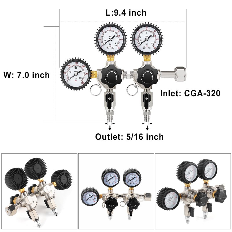 FERRODAY Two System CO2 Regulator, Dual Output CGA-320 CO2 regulator