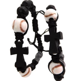Westmon Works Baseball Bracelet Bundle with Holy Cards Set Rope Tie Wooden Cross Wrist Fashion, Pack of 2