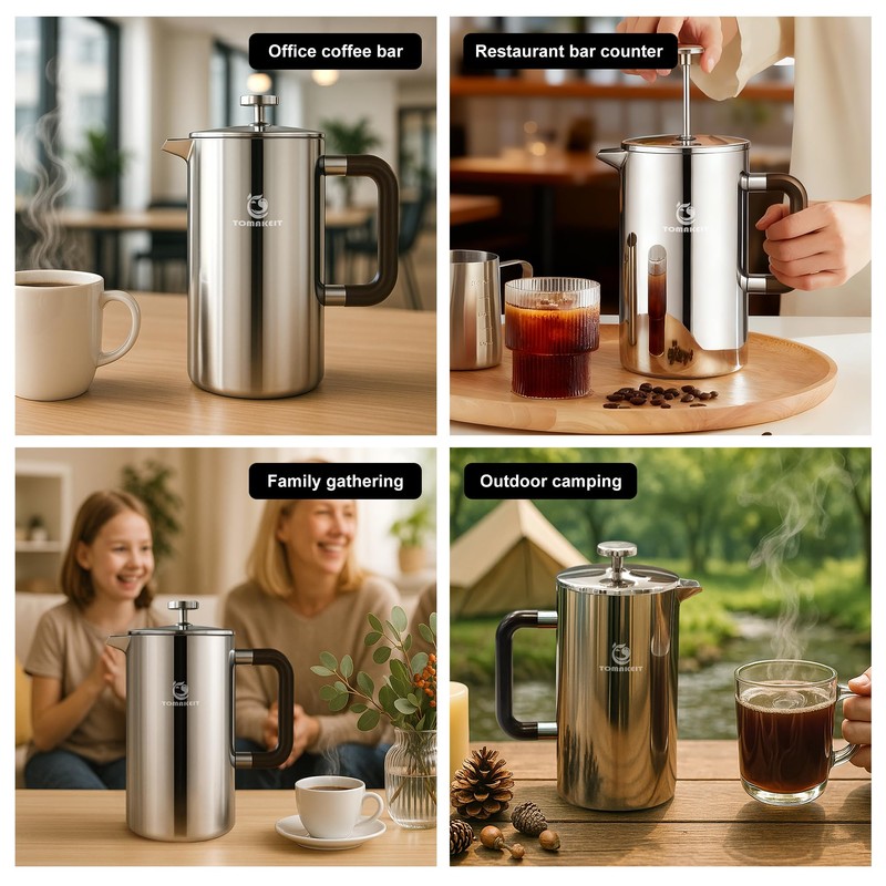 TOMAKEIT 1L/34 Oz French Press Coffee Maker,304 Stainless Steel Coffee