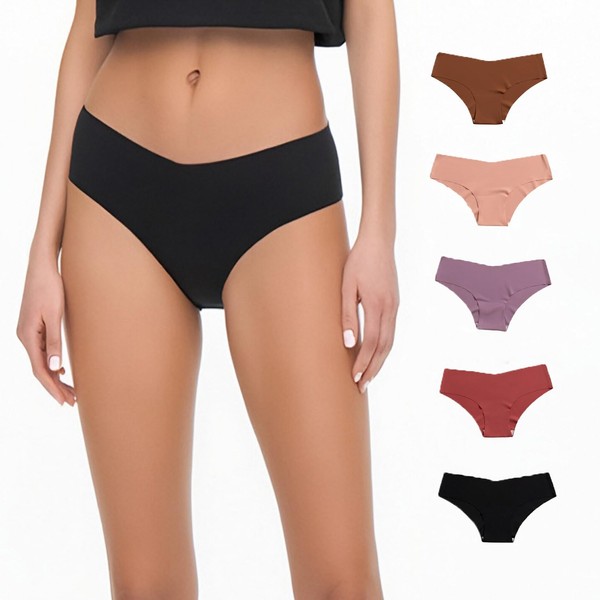 WHITECONCH Women's Seamless Underwear 5-Pack - No Show Hipster Briefs,
