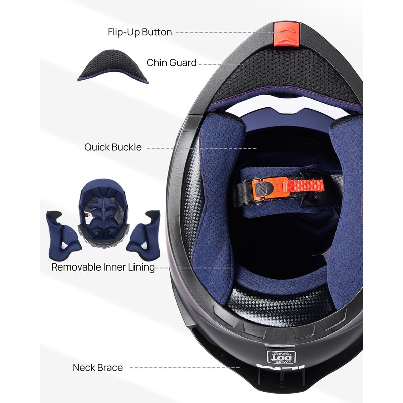 ILM Adult Motorcycle Helmet Dual Visor Flip up Modular Full