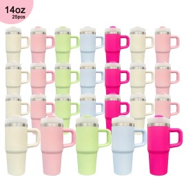 25pcs 14oz White Blank Sublimation Tumbler with Handle Macaron Colorful Cups Travel Mugs With Lids and Straws Outdoor Sportscolor: 25pcs(Mixed 5 Colors), capacity: 14 oz
