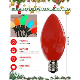 25 Pack C9 LED Replacment Light Bulbs, Shatterproof Christmas C9 LED Multicolor Lights Bulbs for Outdoor Christmas String Lights Patio Garden Party Decor, E17/C9 Intermediate Base, 2700K Warm White