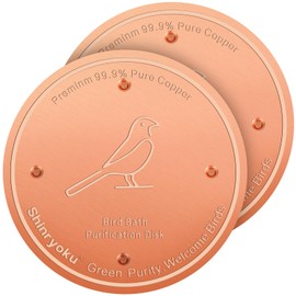 shinryoku 2pcs Bird Bath Copper Disk, Premium 99.99% Pure Copper, Less Cleaning Frequency, 0.6mm Pure Copper Cleaning Disk, Bird Bath Accessories, Physical Safe Water Purify Outdoor Bird Bowls