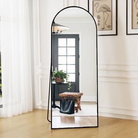 Dewfig Arched Full Length Mirror, 64"x21" Large Floor Mirrors with Stand, Full Body Mirror for Leaning Hanging, Standing Mirrors for Bedroom, Living Room,Dressing Room, Aluminum Alloy Frame, Black