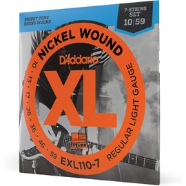 D'Addario XL Cuerdas para Guitarra Eléctrica 7 cuerdas Calibre ligero, 10-59 Enrollado de níquel EXL110-7 Sonido potente y sustain prolongado