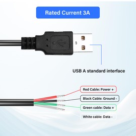 PNGKNYOCN 30cm USB DIY Pigtail Cable, 22AWG 5V/3A USB A Male Plug to 4 Pin Bare Wire Extension Data Cable for USB C Equipment Installed（2-Pack）