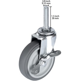 Finnhomy Caster Wheels 3 Inch Set of 4 Heavy Duty Threaded Stem Casters 3/8"-16x1-1/2 Swivel Rubber Industrial Castors Locking Wheels for Wire Shelving/Furniture/Carts Load Bearing 720 Lbs Gray