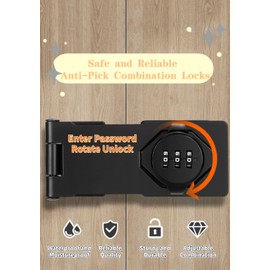 Hasp Locks with Password, Door Lock Hasp Lock for Cupboards, Wardrobe, Barn Door, Garage, Bathroom, Garden, Mansion, Black