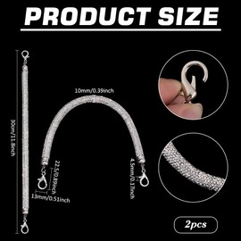 PH PandaHall Pack of 2 Rhinestone Handbag Strap Replacement 30 cm Short Crystal Bag Handle Sparkly Wallet Strap Rhinestone Purse Chain for Forearm Bag Shoulder Evening Handbag, Platinum