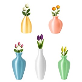 Wbgraceful Cute Mini Vase Magnets for Fridge – 5pcs Tiny Magnetic Bud Vases with Plastic Flowers – Mini Vase Magnets for Refrigerator Decor, Kitchen, Home