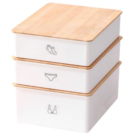 Luxury Bamboo Lid Bra Sock Underwear Organizer Storage Box,10 Cell +15Cell +1 Big Cell Cabinet Organizer Box for Bras,Underwear, Socks,Tie﻿(3Pack white)