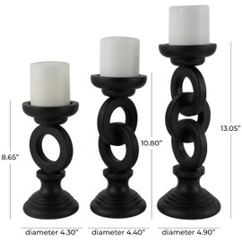Deco 79 Wooden Decorative Candle Holder Chain Link Candle Stand, Set of 3 Candlestick Holder 13", 11", 9" H, Black