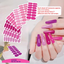 SILPECWEE 12 Sheets Pink Nail Stickers Full Nail Wraps Bright Solid Color Gel Nail Strips Press on Nail Polish Strips Self Adhesive Fingernail Sticker Nails for Women with Nail File