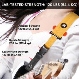 Amumu SNAPLOCK Guitar Strap with Clip - Metallic Gold Nylon for Acoustic, Electric & Bass Guitar - 2" Wide