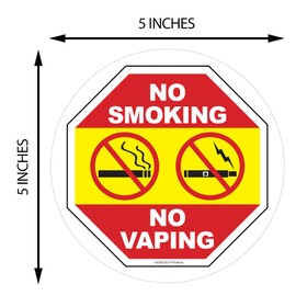 No Smoking No Vaping Window Decal - 5 Inch Round - No Smoking in Vehicle Sticker - Inside Window Cling - Easy to Remove and Reposition