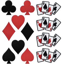 12Pcs Poker Iron on Patches Playing Cards Embroidered Applique Red Black Heart Ace Sew on Patch Halloween Card Suits Diamonds Spades Las Vegas Appliques for Clothes DIY Shirts Hats Backpacks Jeans