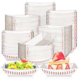 MotBach 200 Pack 1/2Lb Paper Food Boat Trays, Baseball Birthday Decorations Baseball Party Favors, 0.5Lb Disposable Paper Food Serving Tray Boats Plates for Snack Fries Dessert Popcorn Nacho