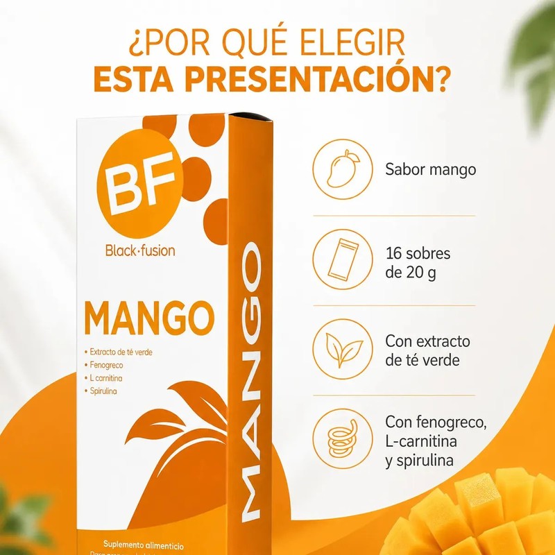 Black Fusion Jugo Mango, Fenogreco, Espirulina, L-carnitina 16 sobres 320