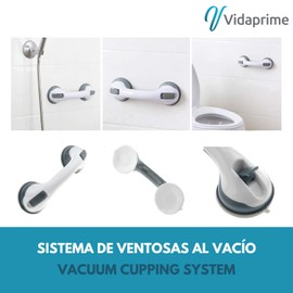 VidaPrime Self-Installing Safety Handle for the Bathroom - Strong Support Handle for the Bathroom - Grab Rail for Seniors - White Bathtub Handle - Shower Rail Easy Installation 30 cm