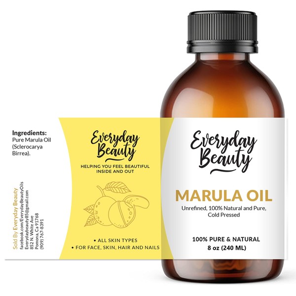 Marula Oil Bulk- 100% Pure Extra Virgin Unrefined Luxury Facial Oil 8 Fl Oz - Cold Pressed & All Natural for Face, Skin and Hair - DIY Cosmetics - Premium Quality Bulk Price