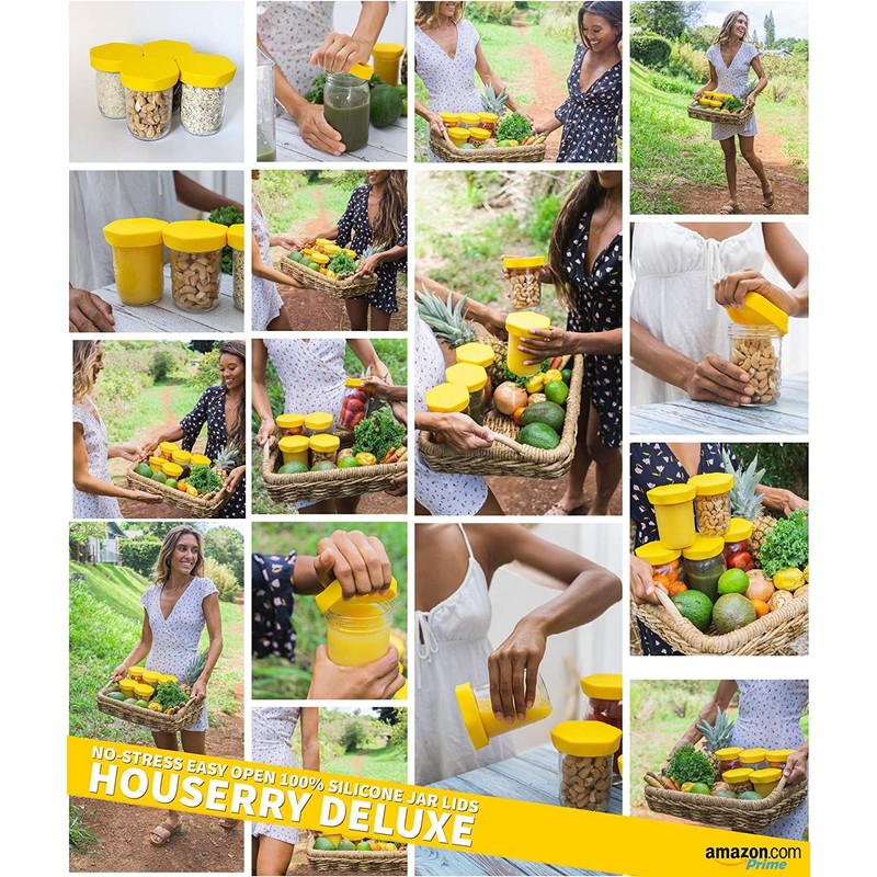 HOUSERRY DELUXE Easy-Grip Easy-Open 100% Silicone Mason Jar Lid -
