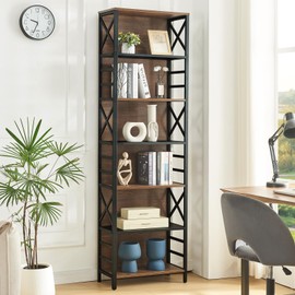 HOMBAZAAR 7 Tier Bookshelf, 78 Inch Tall Rustic Bookshelf with Metal Frame, Industrial Heavy Duty Bookshelves and Bookcases, Open Book Shelf for Office, Living Room and Library, Brown