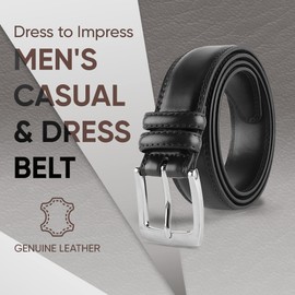 Prospero Comfort - All Leather Dress and Work Belts for Men, Genuine Leather Belt for Men, Double-Stitched Men’s Belts for Casual and Formal Wear, 35mm, Black Belt Men’s Size 60
