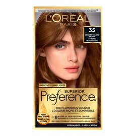 L’Oréal Paris Superior Preference 9 weeks of Luminous Fade-Defying Permanent Hair Dye, 35 Medium Golden Brown, 100% Grey Coverage, 1 Hair Dye Kit (Packaging May Vary)