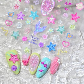 5D Embossed Ocean Life Nail Art Stickers Decals Self Adhesive Seashell Starfish Nail Decals Sea Colorful Designs Summer Nail Stickers Mermaid Manicure Sliders for Women DIY Nail Art Decorations