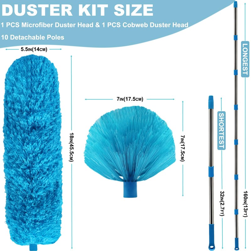20+ Feet High Reach Duster Kit with 3-13ft Extension Pole,