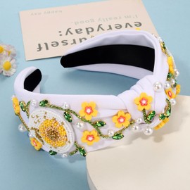 YAHPERN Summer Headband for Women Cute Flower Knotted Headband Statement Wide Top Knot Headbands Summer Beach Outfits Hair Accessories Holiday Jewelry Gifts (Color A)