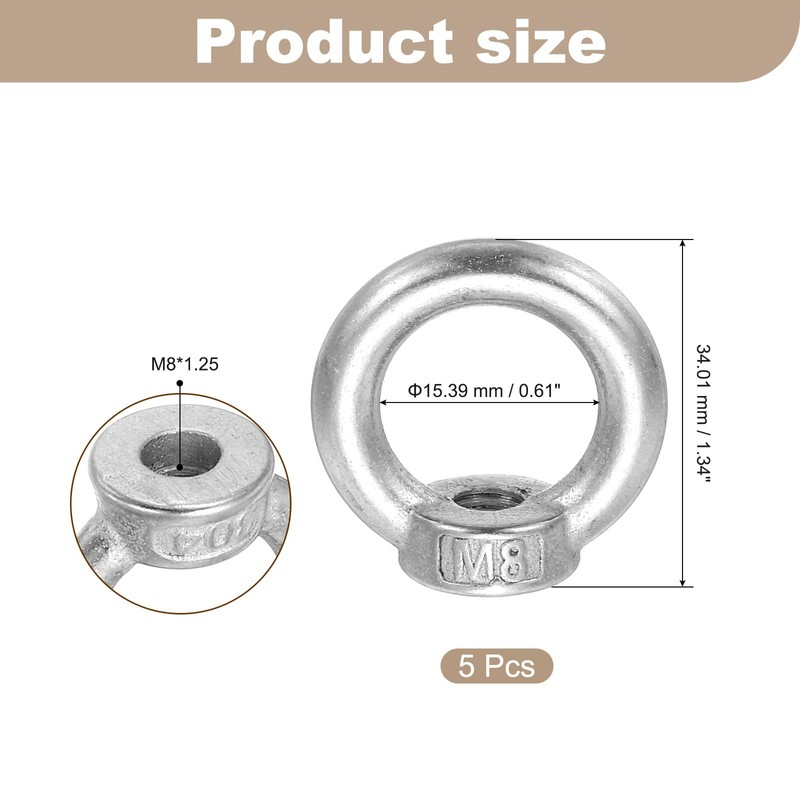 sourcing map M8 Lifting Eye Nut, 304 Stainless Steel Ring