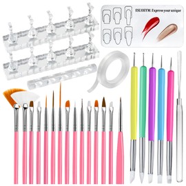ESUOHYM Nail Stand for Nail Art Display Practice 2 Set,15 PCS Nail Brush for Nail design, 5 PCS Dual-Ended Nail Sculpture Pen Dotting Tools, Nail Art Palette & Nail Stirring Rod For Home DIY & Salon