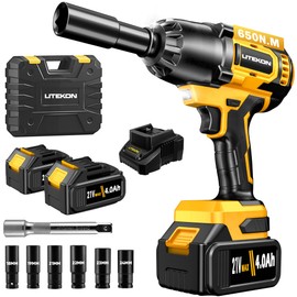 LITEKON Cordless Impact Wrench, MAX 650N.M Brushless Impact Wrench Tool, 2000mAh Battery, Yellow