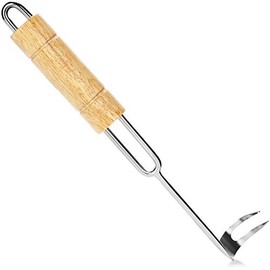 COM-FOUR® BBQ Grill Hook, Premium Barbecue Utensils, Meat Turner Hook with Wooden Handle and Pigtail Hook, High Quality Reversible Claw for Turning Large Meat Pieces (01 Pieces - Grill Hook)