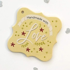 24ct, 2.5" Christmas Handmade with Love Hang Tags for Holidays (FS-093) (Handmade - Gold)