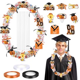 Balterever 24 Set Senior Night 2025 Graduation Candy Lei Making Kit Candy Lei Tubing Kit Include 24PCS Candy Lei Bag 7 Rolls Ribbon 24PCS Basketball Cards for Grad Party Gift Craft DIY Candy Wreath